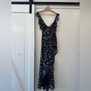 BB Dakota Navy Asymmetrical Floral Dress